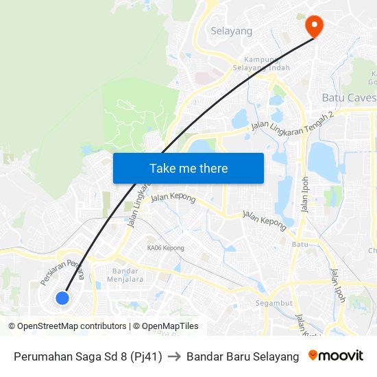 Perumahan Saga Sd 8 (Pj41) to Bandar Baru Selayang map