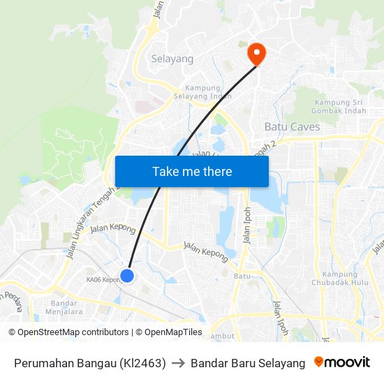 Perumahan Bangau (Kl2463) to Bandar Baru Selayang map