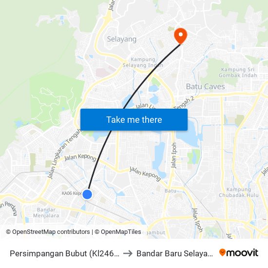 Persimpangan Bubut (Kl2464) to Bandar Baru Selayang map