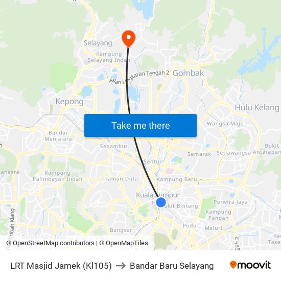 LRT Masjid Jamek (Kl105) to Bandar Baru Selayang map