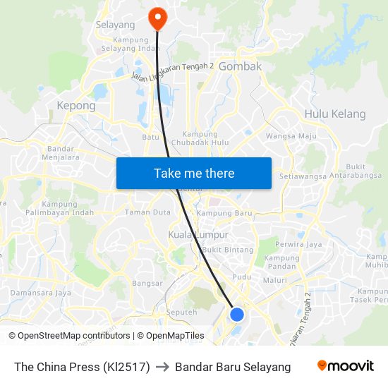 The China Press (Kl2517) to Bandar Baru Selayang map