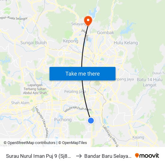 Surau Nurul Iman Puj 9 (Sj852) to Bandar Baru Selayang map