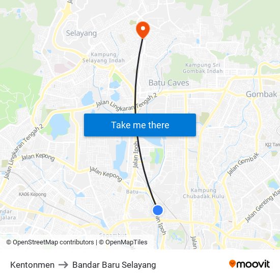 Kentonmen to Bandar Baru Selayang map