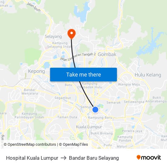 Hospital Kuala Lumpur to Bandar Baru Selayang map