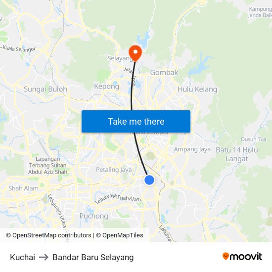 Kuchai to Bandar Baru Selayang map