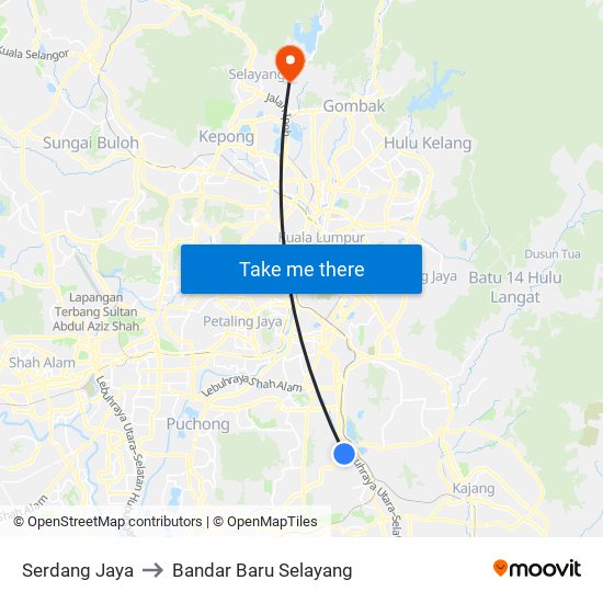 Serdang Jaya to Bandar Baru Selayang map