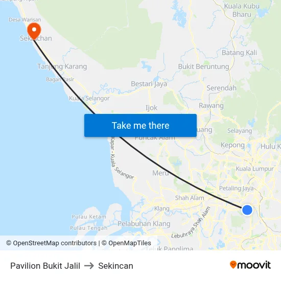 Pavilion Bukit Jalil to Sekincan map