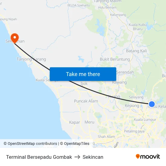 Terminal Bersepadu Gombak to Sekincan map