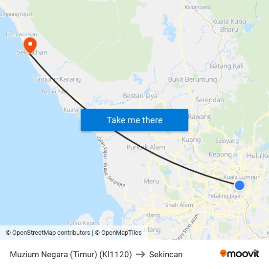 Muzium Negara (Timur) (Kl1120) to Sekincan map