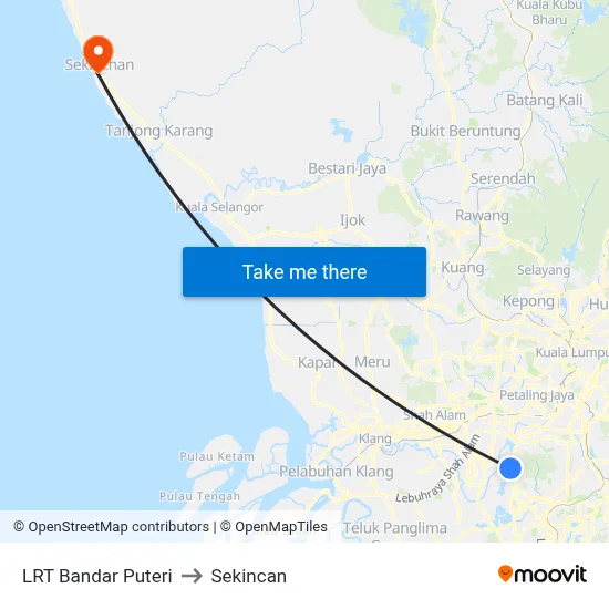 LRT Bandar Puteri to Sekincan map