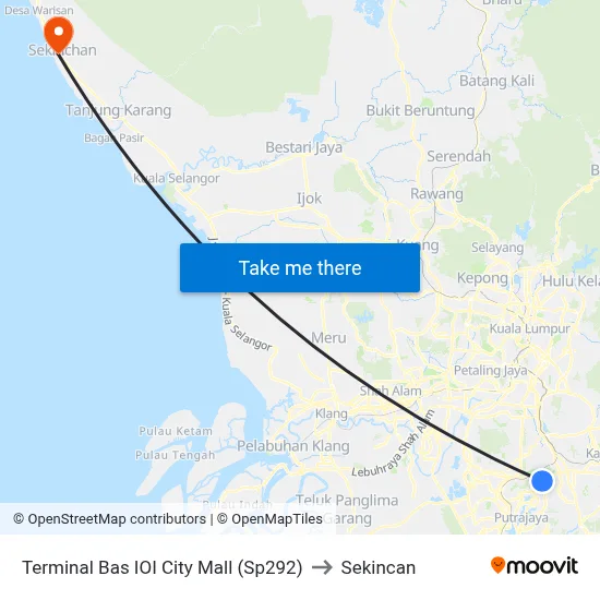 Terminal Bas IOI City Mall (Sp292) to Sekincan map