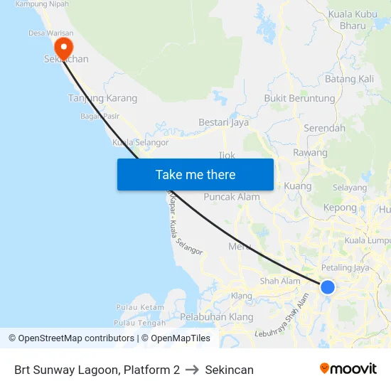 Brt Sunway Lagoon, Platform 2 to Sekincan map