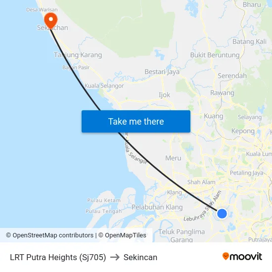 LRT Putra Heights (Sj705) to Sekincan map