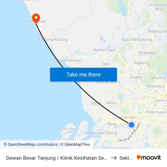 Dewan Besar Tanjung / Klinik Kesihatan Seksyen 19 Shah Alam to Sekincan map