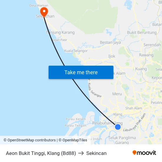 Aeon Bukit Tinggi, Klang (Bd88) to Sekincan map