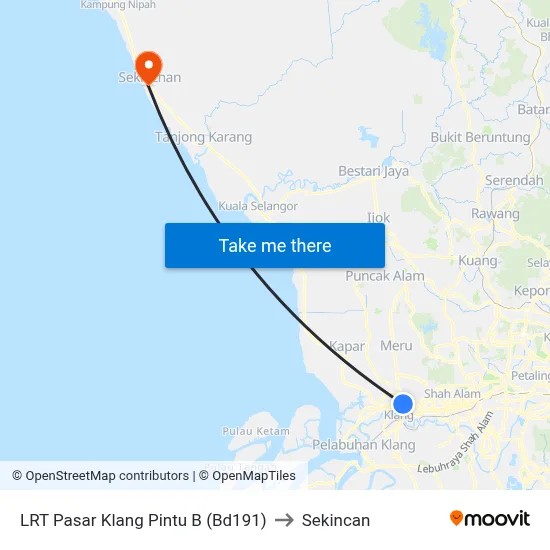 LRT Pasar Klang Pintu B (Bd191) to Sekincan map