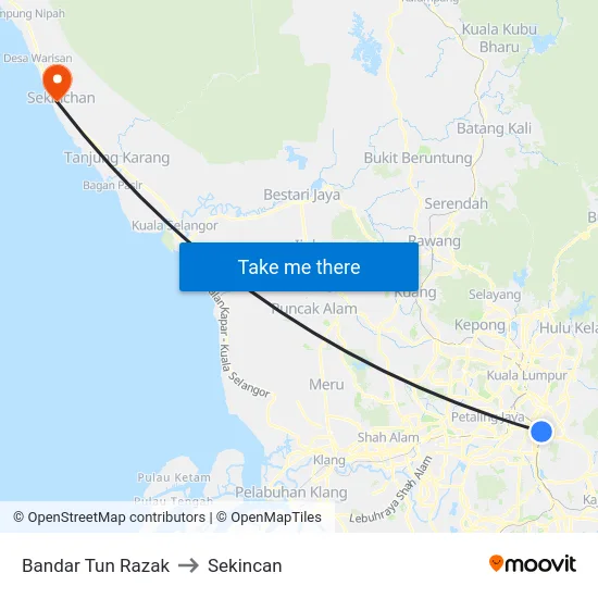 Bandar Tun Razak to Sekincan map