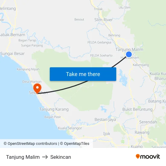 Tanjung Malim to Sekincan map