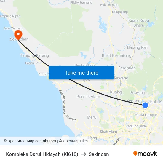 Kompleks Darul Hidayah (Kl618) to Sekincan map