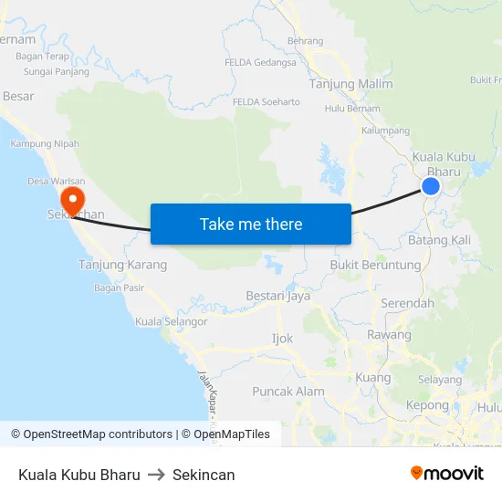 Kuala Kubu Bharu to Sekincan map
