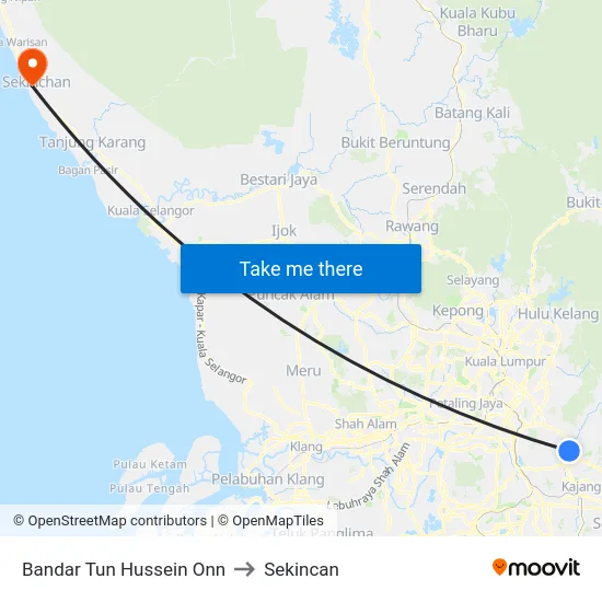 Bandar Tun Hussein Onn to Sekincan map