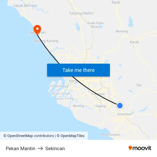 Pekan Mantin to Sekincan map