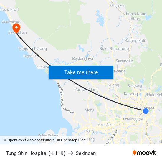 Tung Shin Hospital (Kl119) to Sekincan map