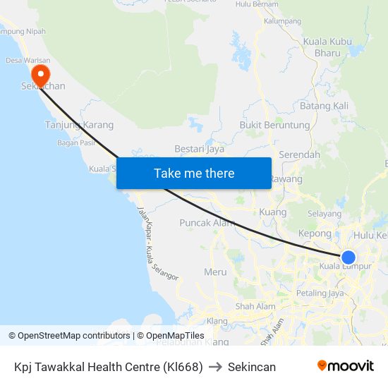 Kpj Tawakkal Health Centre (Kl668) to Sekincan map