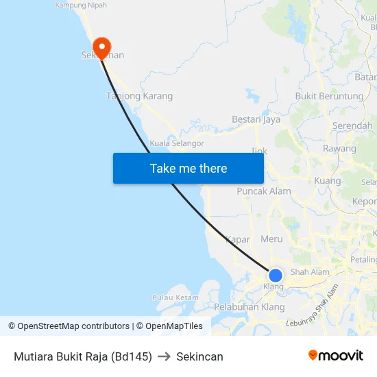 Mutiara Bukit Raja (Bd145) to Sekincan map