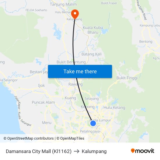 Damansara City Mall (Kl1162) to Kalumpang map