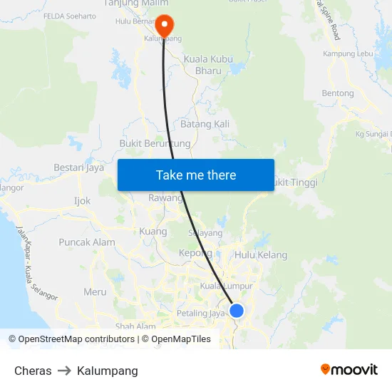Cheras to Kalumpang map