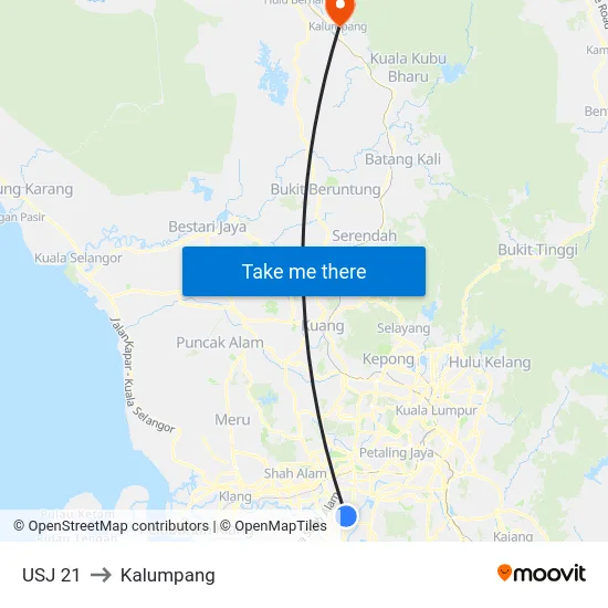 USJ 21 to Kalumpang map
