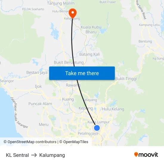 KL Sentral to Kalumpang map
