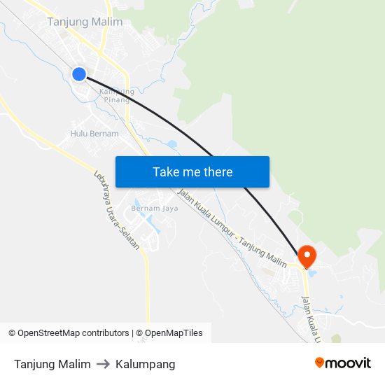 Tanjung Malim to Kalumpang map