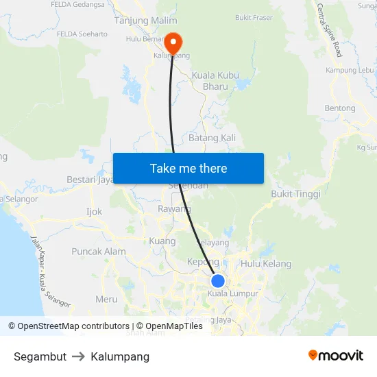 Segambut to Kalumpang map