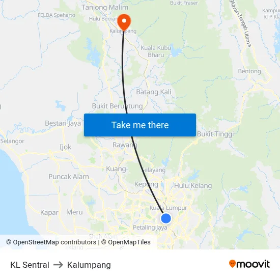 KL Sentral to Kalumpang map