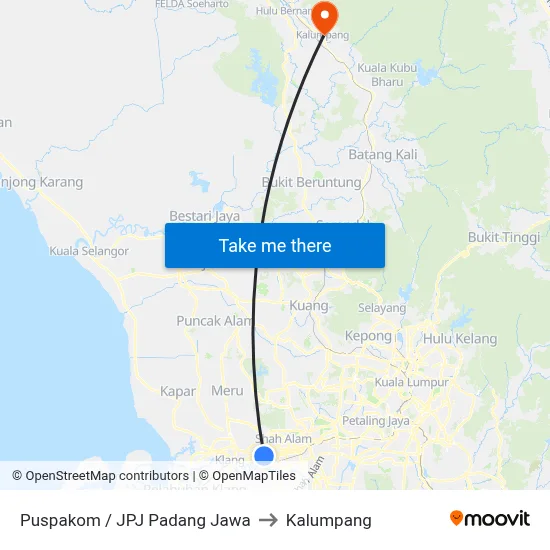 Puspakom / JPJ Padang Jawa to Kalumpang map