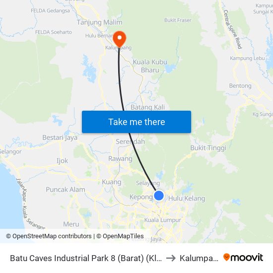 Batu Caves Industrial Park 8 (Barat) (Kl629) to Kalumpang map