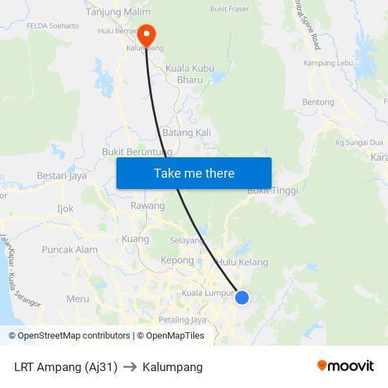 LRT Ampang (Aj31) to Kalumpang map