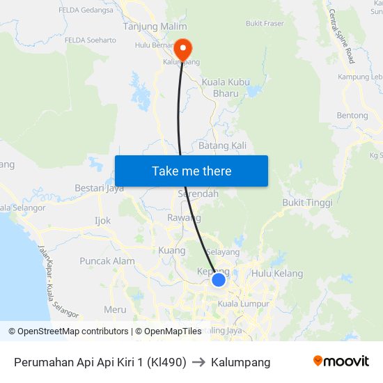 Perumahan Api Api Kiri 1 (Kl490) to Kalumpang map