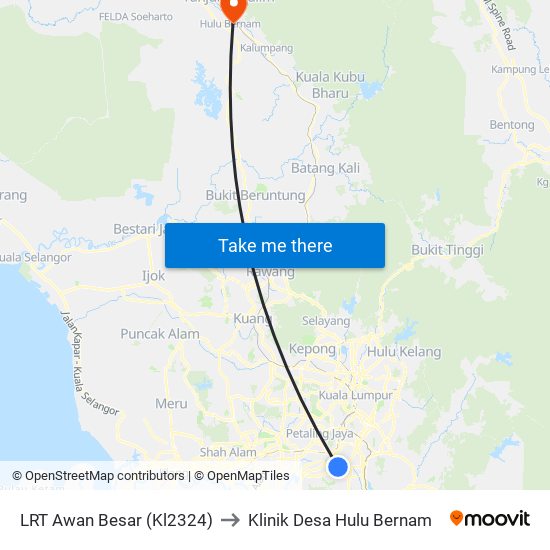 LRT Awan Besar (Kl2324) to Klinik Desa Hulu Bernam map