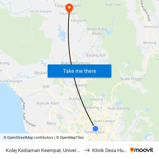 Kolej Kediaman Keempat, Universiti Malaya (Kl2348) to Klinik Desa Hulu Bernam map