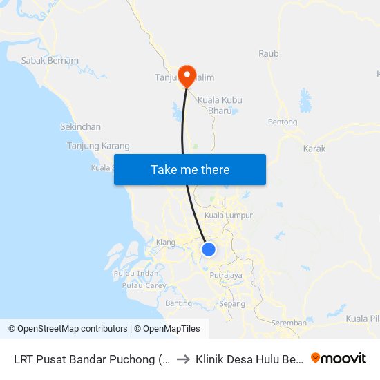 LRT Pusat Bandar Puchong (Sj735) to Klinik Desa Hulu Bernam map