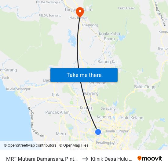 MRT Mutiara Damansara, Pintu C (Pj814) to Klinik Desa Hulu Bernam map