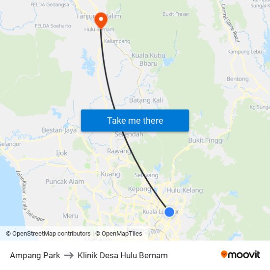 Ampang Park to Klinik Desa Hulu Bernam map