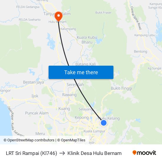 LRT Sri Rampai (Kl746) to Klinik Desa Hulu Bernam map