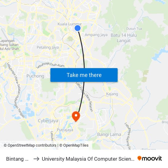 Bintang Walk (Kl85) to University Malaysia Of Computer Science & Engineering (UniMY),Cyberjaya map