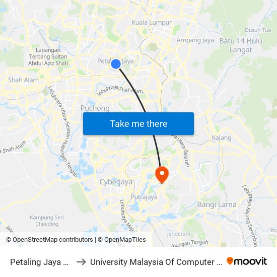 Petaling Jaya State (Utara) (Pj433) to University Malaysia Of Computer Science & Engineering (UniMY),Cyberjaya map