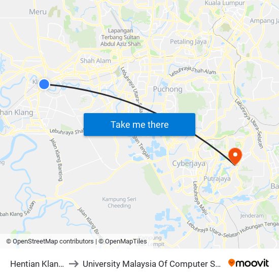 Hentian Klang (Bsn) (Bd580) to University Malaysia Of Computer Science & Engineering (UniMY),Cyberjaya map