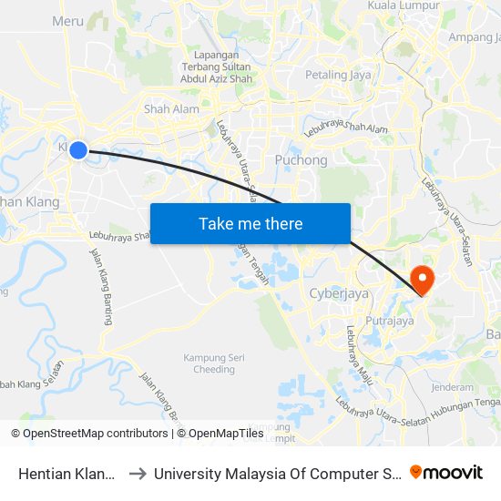 Hentian Klang (Pos) B (Bd664) to University Malaysia Of Computer Science & Engineering (UniMY),Cyberjaya map